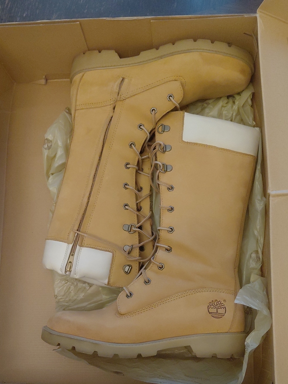 Timberland Women's Wheat and White Lace-Up Side-Zip Tall Boots